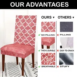 ohello 6 Pieces Red Printed Elasticated Fitted Chair Covers image 5