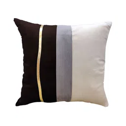 Good Vibes Brown & Beige 3 Pieces Striped Velvet Square Cushion Covers image 3