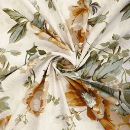 Bromwick Cream Yellow Floral Cotton 210 TC Queen Bedsheet With 2 Pillow Covers image 2