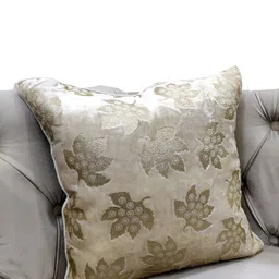 Good Vibes Brown & Silver-Toned 3 Pieces Ethnic Motifs Velvet Square Cushion Covers image 4