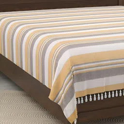 Homez Sparrow Grey & White Striped Cotton 210 TC King Bedsheet image 4