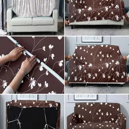 Cortina Brown & White Printed 2 Seater Sofa Covers image 2