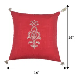 ZEBA Red & White Ethnic Embroidered Square Cushion Cover image 3
