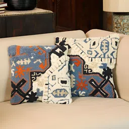 SANSKRUTIHOMES Blue & Black 2 Pcs Self Design Square Cushion Covers-picture-21