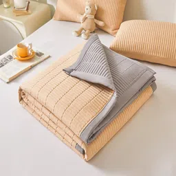 JC HOME Champagne & Grey Printed 162 TC Double Bed Cover With 2 Pillow Covers image 2