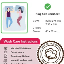 MAYFAIR HOMES LONDON Grey 210 TC King Bedsheet with 2 Pillow Covers image 2