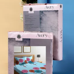 Arrabi Blue & Pink Geometric 300 TC King Bedsheet with 2 Pillow Covers image 2