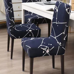 HOKIPO 2-Piece Navy Blue& White Printed Stretchable Chair Covers image 2