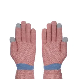 LOOM LEGACY Women Pink Self Design Acrylic Hand Gloves-image-66
