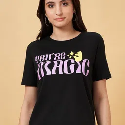 People Women Typography Printed High Neck Drop-Shoulder Sleeves Applique Boxy T-shirt-picture-15