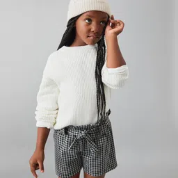 Mango Kids Girls Checked Sustainable Shorts with Belt image 3