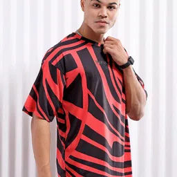 The Indian Garage Co Black Abstract Printed Drop Shoulder Sleeves Oversized T-shirt image 2