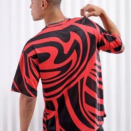 The Indian Garage Co Black Abstract Printed Drop Shoulder Sleeves Oversized T-shirt image 3