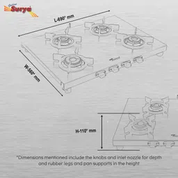 golden surya ISI Certified, 4 Burner Gas Stove, | Heavy Duty Stainless Steel Frame | PNG Use Stainless Steel Manual Gas Stove image 2