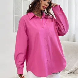 fab star Women Boxy Fit Solid Spread Collar Casual Shirt-picture-25