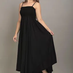 vymo Women Fit and Flare Black Maxi/Full Length Dress-picture-38