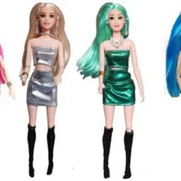 Max Party Doll Combo Set (Pack of 4) with Foldable Hands & Legs plus Beautiful Accessories (Blue, Green, Pink, Silver)-image-4