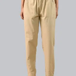 houseofcommon Women Regular Fit Beige Cotton Blend Trousers-picture-47