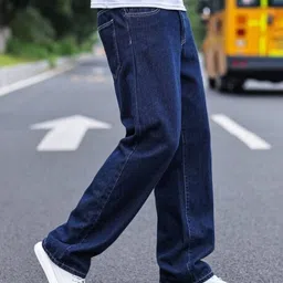 angerhood Men Loose Fit Mid Rise Dark Blue Jeans image 3