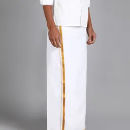 Gugaliya SUPER Premium quality Men's White Golden Jari cotton SINGLE OPEN Dhoti Solid Men Dhoti image 3