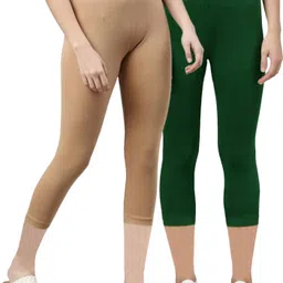 rocksy 3/4th Capri leggings Women Beige, Green Capri-picture-31