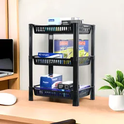 kuber industries 3-Tier Multipurpose Racks For Storage | Kids Toy Organizer | Black Plastic Open Book Shelf-picture-20
