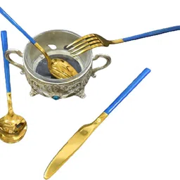 d-mark ®Luxury premium hotel restaurant kitchen Gold & blue plated 304 grade Stainless Steel Cutlery Set image 2