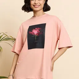 mast & harbour Women Printed Round Neck Cotton Blend Orange T-Shirt-picture-24