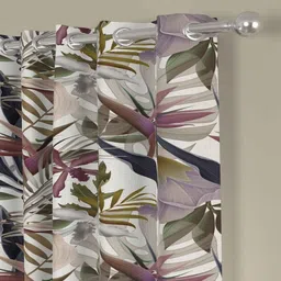 Grey Polyester Floral 9ft Semisheer Eyelet (2 pc) Long Door Curtains by ROSARAHOME image 2