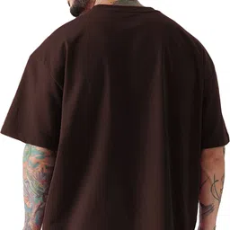 leotude Men Printed Round Neck Cotton Blend Brown T-Shirt image 2