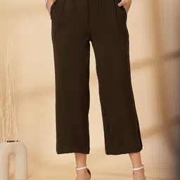 pluss Women Regular Fit Brown Polyester Trousers-picture-18