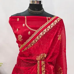 riddhisiddhinx Unstitched Organza Blouse Material Embellished image 2