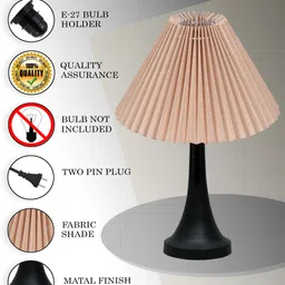homesake Bedside Black Metal Table Lamp Fabric Shade, E27 holder, Cone Pleated Jute Shade Table Lamp image 4