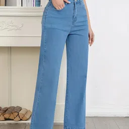 globenaut Women Straight Fit High Rise Light Blue Jeans-picture-18
