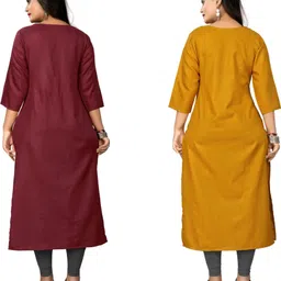 vividh creations Pack of 2 Women Embroidered Cotton Blend Straight Kurta image 2