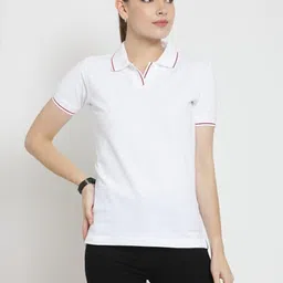 scott international Women Solid Polo Neck Pure Cotton White T-Shirt-picture-10