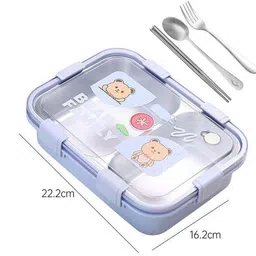 masox store Cute Kids Bento Box with Spoon, Fork, Bear Design, Leak-Proof, BPA-Free 2 Containers Lunch Box image 3