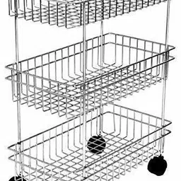 spacekeeper Stainless Steel Vegetable & Fruit Kitchen Storage 3 Layer Trolley Stainless Steel Kitchen Trolley image 2