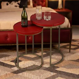 three sixty Sable Leather Nest Of Tables In Red Finish (Set Of Two)-picture-25