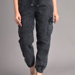 oiskal Women Jogger Fit Mid Rise Black Jeans-picture-35