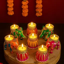 maya creation Rajasthani Handmade Elephant Tealight Holder/ Candle Stand Candle-picture-11