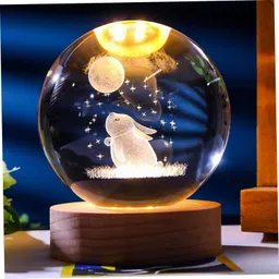 3D Crystal Ball Led Lamp With Wooden Base - Decorative Light For Home Gift Night Lamp-image-0