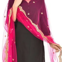 Net Embroidered Pink Women Dupatta-image-82