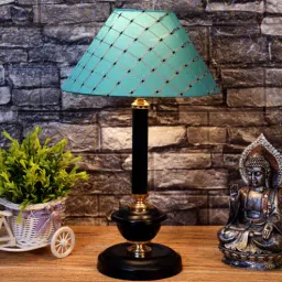 Royal Green Fabric Shade Night Lamp With Metal Base By Foziq-picture-30