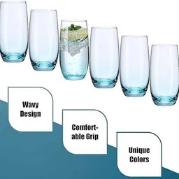 armin (Pack of 6) Premium Blue Juice Glasses 350 ML Tumblers for Water,Cocktail and Mixed Drink Glass Set Water/Juice Glass image 3