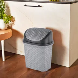 7 Liters Plastic Pedal Swing Lid Dustbin | Check Dhakkan- Grey Plastic Dustbin-image-64