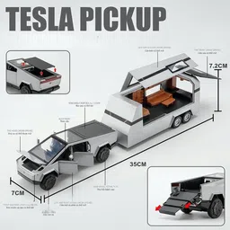 akvanar 1:32 Scale Tesla Cybertruck Pick-Up Trailer with 6 Openable Doors Pull Back image 2