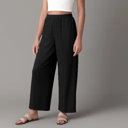 shopsolution Pack of 3 Women Relaxed Black, White, Beige Crepe Trousers image 3