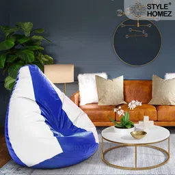 style homez 4XL Premium Leatherette Classic Blue White Color Jumbo Teardrop Bean Bag With Bean Filling image 2