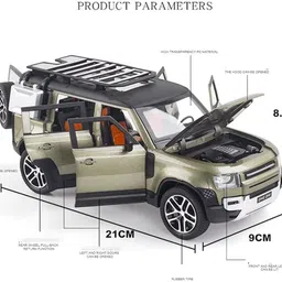 zunbella Land Rover Defender 1:32 Metal Car With Openable Door,Light & Sound Car For Kid image 2
